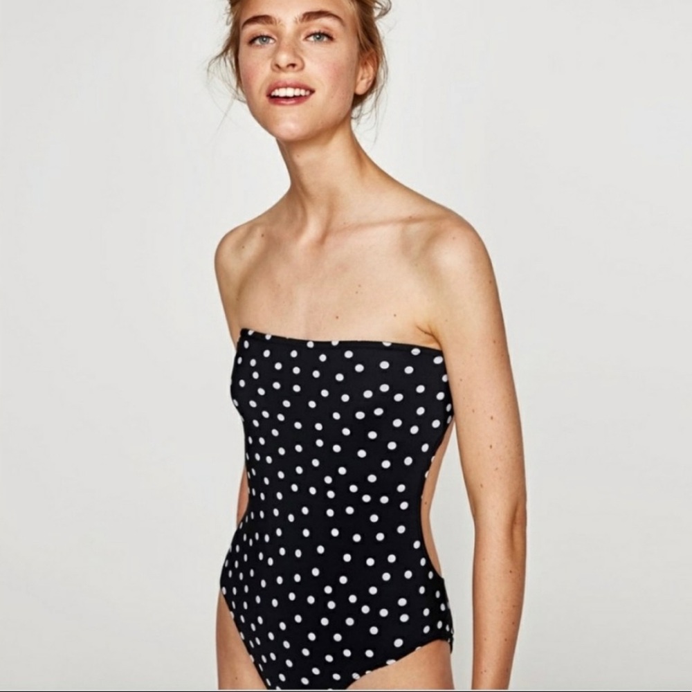 Zara Black and White Polka Dot Swimsuit